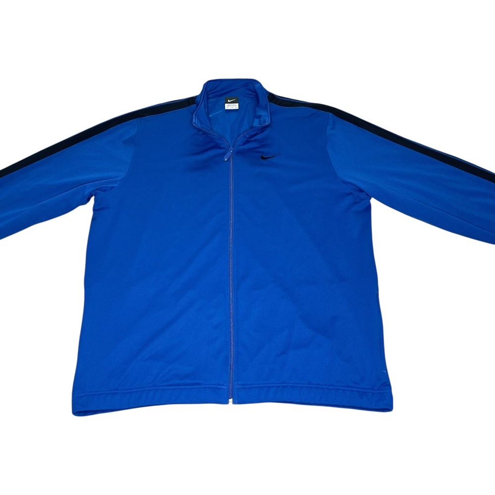 VTG Y2K Nike Mens Royal‎ Blue Full Zip Track Jacket Black Stripes Size XXL